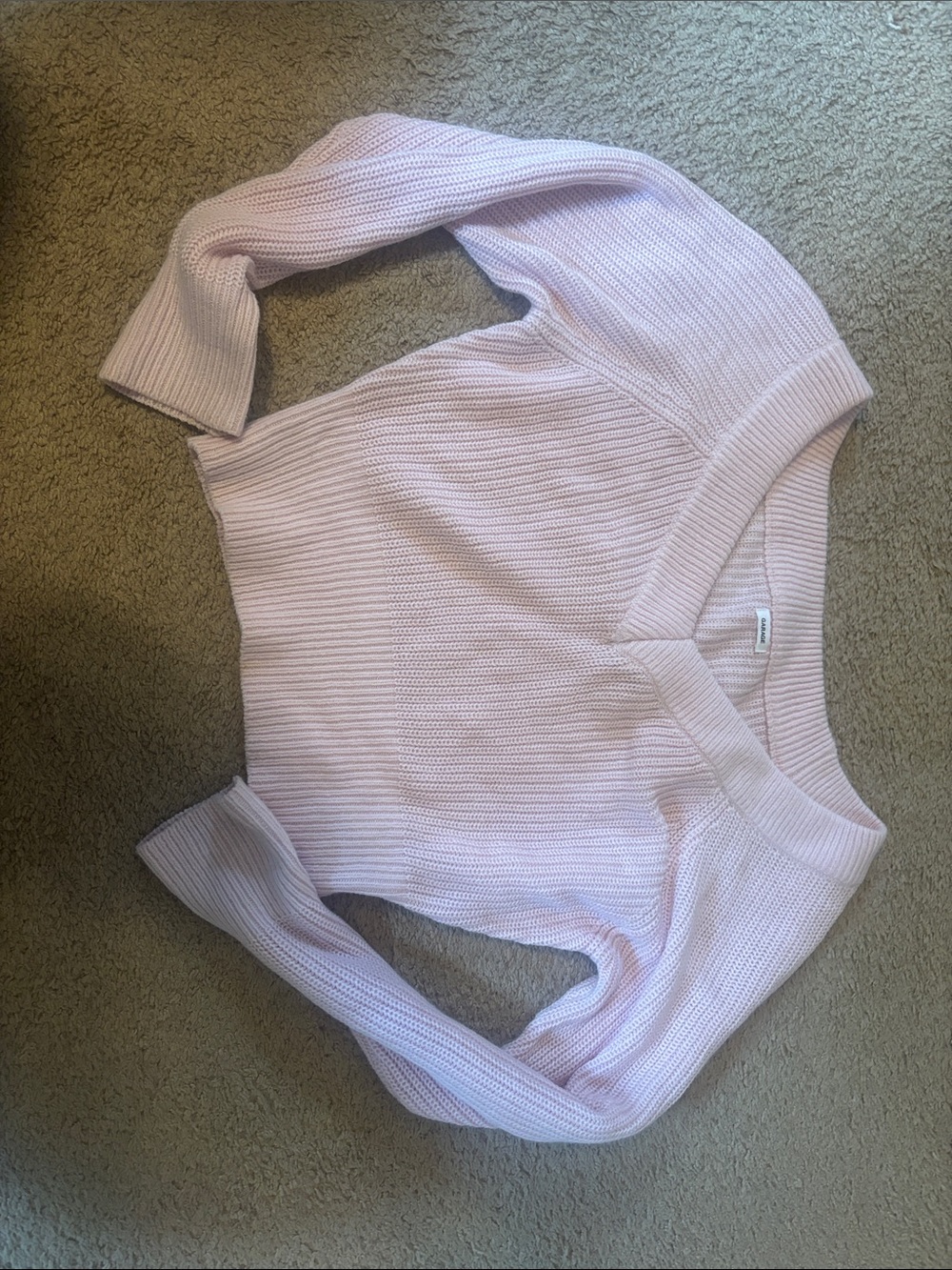 Garage Light Pink V-Neck Ribbed Knit Sweater